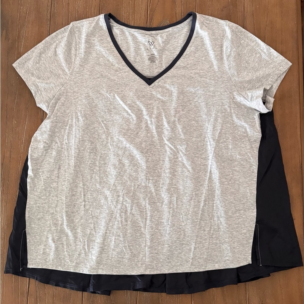 Livi Active Heather Gray and Dark Blue V-Neck Tee
